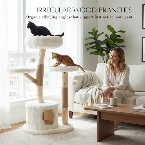 Árbol para Gatos Grande de Madera Real y Sisal Blanco miniatura 2