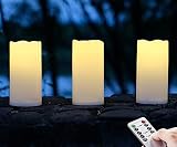 NONNO&ZGF 3X 6'' Outdoor Waterproof Flameless Candles, 3 Pack, Warm White LED Resin Rainproof Pillar