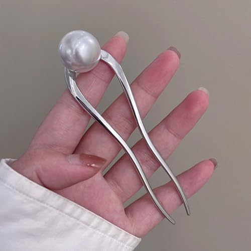 U Shaped Pearl French Hair Pin Gold Silver Metal Hair Clips French Hair Pins for Women Updo Hair Accessories Elegant French Pin Hair Clip U-Shape Hair Fork Hairpin Hair Sticks for Buns Hairclips, 2pcs