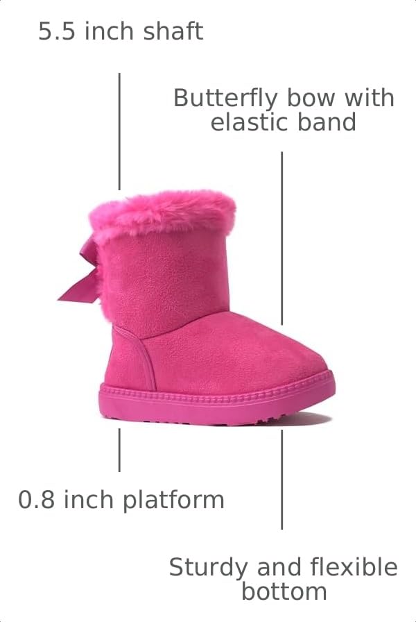 Image of REDVOLUTION Kids Boots Toddler Girls Cute Butterfly Bow | PomPom PU leather Boot (Toddler /Small Kid)