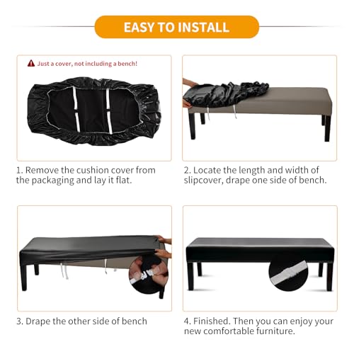 Fuloon Dining Faux Leather Bench Cover - Anti-Dust Waterproof Stretch Cushion Slipcover for Bench Seat Protector for Bedroom, Kitchen, Hotel, Banquet(Pu Black)