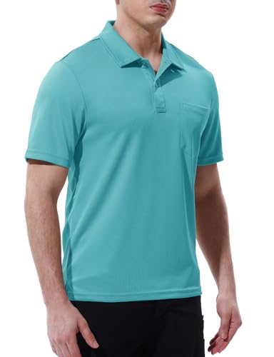 Image of Rdruko Men's Polo Shirts Short Sleeve Quick Dry Outdoor Golf Sports Shirts with Pocket