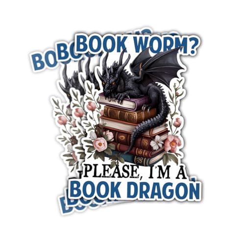 Image of (3PCs) Bookworm Please I Am A Book Dragon Sticker, Fantasy Books Stickers for Kindle Adult, Bookworm Stickers, Books Lover Gifts for Laptop Water Bottle Phone Car Helmet 3 inch (Normal, 3in)