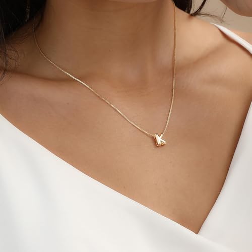 Image of Personalized Bubble Letter Initial Necklace, 14K Gold Plated, Dainty Pendant for Women, Trendy Gold Jewelry