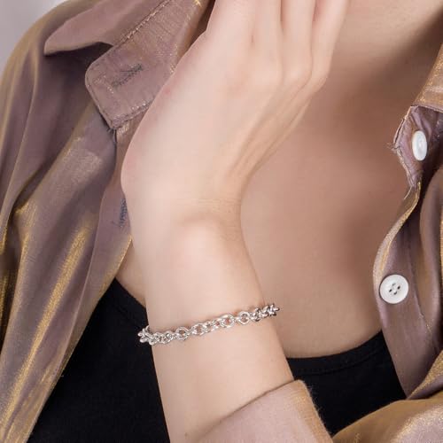 925 Sterling Silver Classic Round Cable Wire Link Bracelet Women Cuban Curb Oval Belcher Link Chain 5.9 to 9 in For Men 24k Gold Plated Cuff Jewelry Gift2