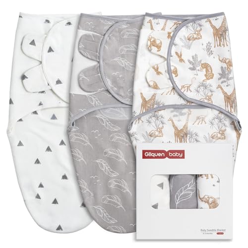 Image of GLLQUEN BABY 3-Pack Swaddle Sleep Sack - Newborn Swaddles Sack 0-3 Months, Easy Swaddling Wrap, Adjustable Nursery Swaddle Blankets for Baby Boys and Girls, Jungle Explorations, Baby Essentials