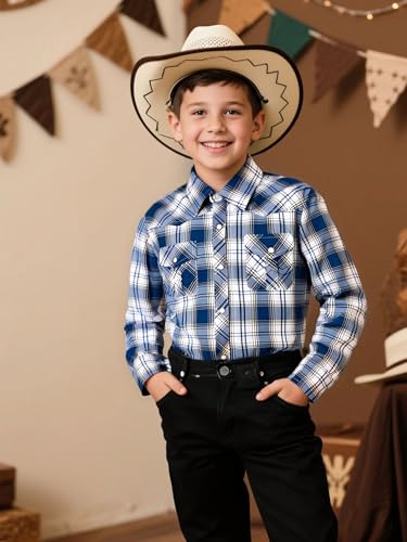 COSLAND Boy's Cotton Western Long Sleeve Button Down Plaid Shirt, 4T-X-Large3