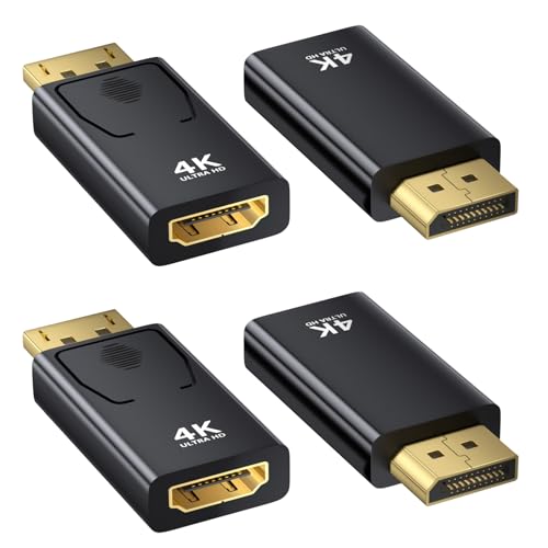Amicably Lot de 4 Adaptateur DisplayPort vers HDMI, 4K@60Hz/2K@60Hz/1080P@120Hz HDMI vers Displayport avec Projecteur, Moniteur, AMD, GPU, HDTV