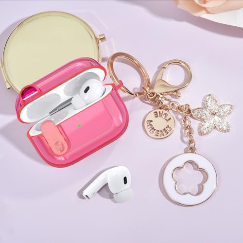 Image of (with Lock) Clear Case Compatible for Cute Apple Airpods Pro 1 /2 Cases Women, VISOOM TPU Transparency Air pods Pro 1st 2nd Generation Earbuds Rose Red Case Bling Keychain for Airpod iPod Pro2 /1