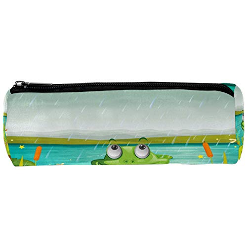 Preisvergleich Produktbild Federmäppchen, rund, Stifthalter, Aufbewahrungstasche, Schreibwaren-Tasche, kreative Kosmetiktasche, Geschenk, Studenten, Zubehör für Schule, Arbeit, Büro, Frosch, Grün