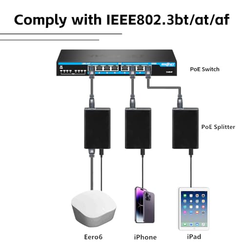 Image of 60W Gigabit PoE++ Splitter IEEE802.3bt to USB-C Power Adapter Output 5V /9V /12V /15V /20V for Raspberry Pi 4,Eero,Laptop,Google Mesh,Phone,Tablets,Google Pixel