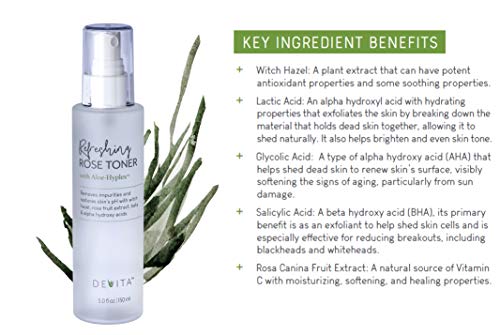 Devita Refreshing Rose Face Toner With Witch Hazel And Aloehyplex - Daily Vegan Age Defying Facial Toner For Sensitive Skin, Oily-Acne, Mature, Dry Or Combination Skin -5 Fl.oz #TOP2
