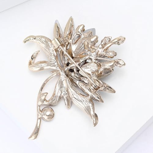 Image of Rhinestone Brooch Pin for Women Elegant Crystal Flower Bouquet Brooches Lapel Pin Wedding Party Dress Accessories for Wife Mom Birthday Gifts
