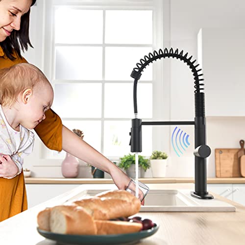Owofan Touchless Kitchen Faucet With Pull Down Sprayer Led Light Single Handle Kitchen Sink Faucet Motion Sensor Smart Hands-Free, Stainless Steel Black 1075R #TOP1