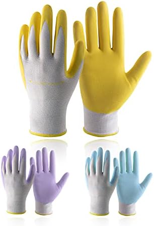 HANDLANDY Garden Gloves for Women Latex Free, 3 Pairs Breathable Nitrile Coated Small Gardening Gloves Yard Work Gloves (3, Medium)