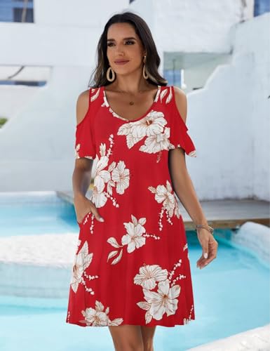 Image of JollieLovin Womens Plus Size Short Sleeve Cold Shoulder V Neck T-Shirt Dress with Pockets