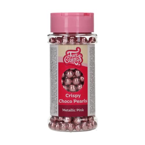 FunCakes Crispy Choco Pearls - Metallic Pink - Decoraciones de Chocolate, Perfecto para Decorar Tartas, Magdalenas, Bizcochos y Pasteles - Decoración de Tartas, Pastelería - 60 g