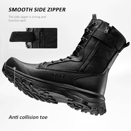 Tactical Boots for Men Lightweight Military Combat Work Boot Side Zipper Motorcycle Hiking Boots 8 Inches3