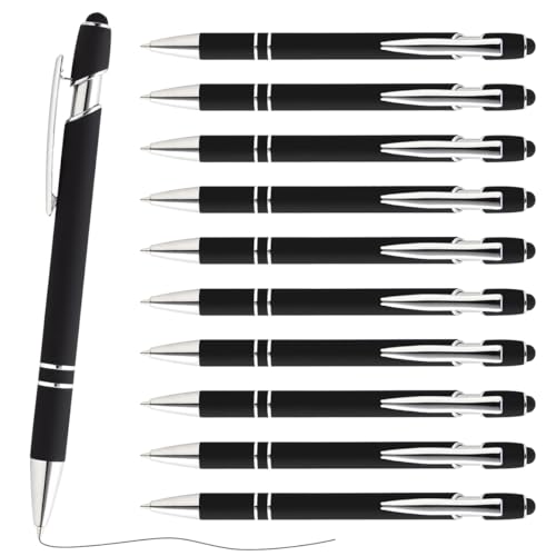 FWHFNB 10 Piezas Pantalla Táctil Bolígrafos de Bola,2 en 1 Pantallas táctiles Bolígrafos de Bola,Bolígrafos de Bola con Stylus Pen,Retráctiles,para Pantalla Táctil Multifunción,Escritura (Negro)