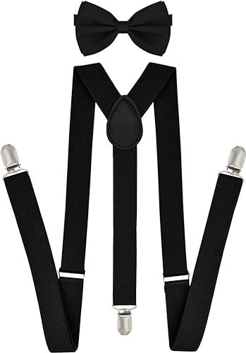 Image of trilece Men's Suspenders and Bow Tie Set - Adjustable Y-Back Suspenders with Matching Bow Tie for Weddings and Formal Wear