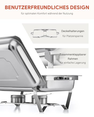 Wilprep Chafing Dish Edelstahl Buffet-Set Warmhaltebehälter Speisenwärmer Wärmebehälter Rechaud für Catering, Buffet und Party (4 Set 4x1+8x1/2 GN-Behälter) – Bild 6