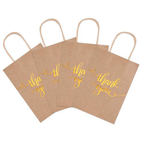 Bronzing Paper Bags Rose Gold Thank You Bride Wedding Bags Hen Party Kraft Birthday Bag with Handle for Celebrations Parties Decoration- 30 PCS - Thumbnail 2