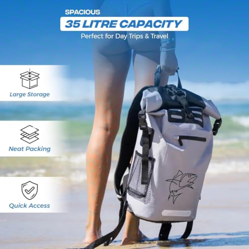 Bolsa seca impermeable de 35L con mochila enfriadora aislada - Bolsa con flotación a prueba de fugas, mochila enfriadora para hombres, viajes, kayak, navegación, playa, pesca y camping miniatura 5