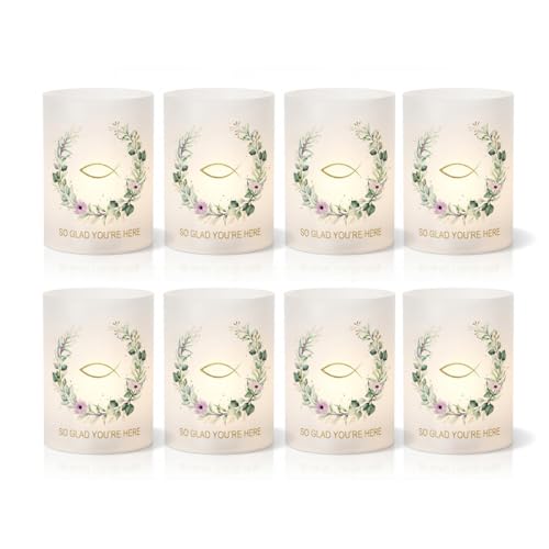 CATZUM 8 Portavelas Decoración de Mesa para Primera Comunión, Confirmación, Bautizo, Detalles para Fiesta, para Velas o Velas LED, Decoración de Bautizo para Niños y Niñas (Eucalipto Verde)