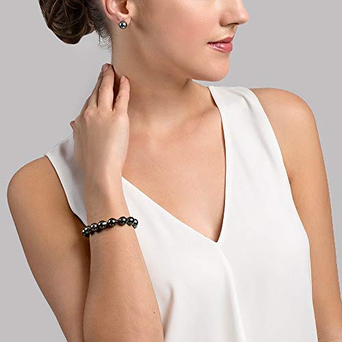 The Pearl Source 14K Gold 10-11mm Drop-Shape Genuine Black Tahitian South Sea Cultured Pearl Bracelet for Women3