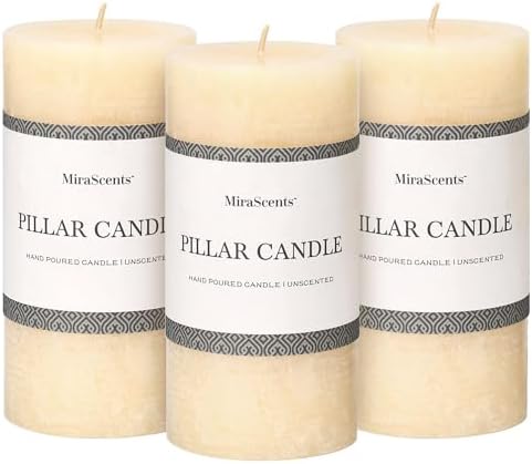 3x6 Inch Ivory Pillar Candles Set of 3 - Hand-Poured Unscented Candles, Long Clean Burning, Large Big Candles, Smokeless Dripless Candles for Dinner Table, Wedding, Home, Bathroom, Rustic Decor