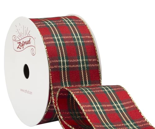 Zofrud Green Christmas Gingham Ribbon Checkered Plaid Ribbon - 38mm x 9 Meters - Ideal for Gift Wrapping, Tree & Wreath Decoration, Crafts