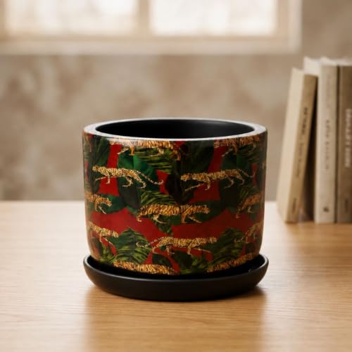 Image of Urban Upvan Decorative Terracotta Black Tiger Planter Pot for Home & Garden | Indoor Outdoor Flower Pot for Balcony, Living Room, Office & Table Decor (Pack of 1)