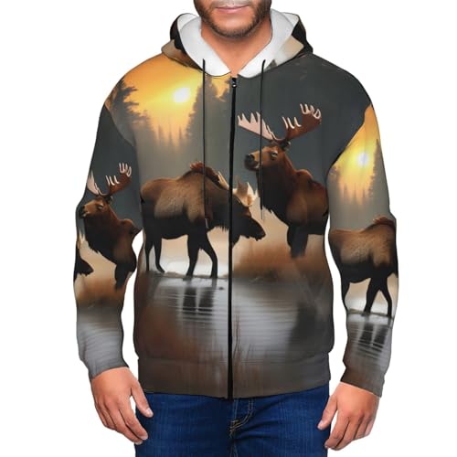 Sweat à capuche imprimé cerf et ours pour homme - Pull décontracté d'automne - 6