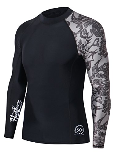 HUGE SPORTS Men's Splice UV Sun Protection UPF 50+ Skins Rash Guard Long Sleeves(Sea Forest, XL)