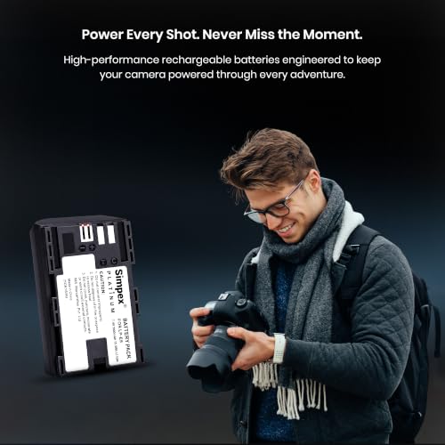 Image of Simpex LP-E6 Rechargeable Camera Battery 6300mAh Lithium-ion Replacement Battery Compatible with Canon EOS XC10, XC15, 60D, 70D, 80D, 5D Mark II /III /IV, 5DS, 5DS R, 6D, 6D Mark II & 7D Series(Black)
