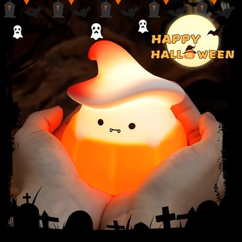 Jinggww CUTE PUMPKIN WITCH NIGHT LIGHT For Kids, Kawaii Halloween Hat Wizard Lamps, 3 Level Dimmable Nursery Nightlight thumb #5
