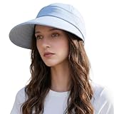 HIQIU Sonnenhut Damen Sonnenschutz Breite Krempe Visor Cap, Top Abnehmbar Kappe mit Reißverschluss Sommerhut Sonnenmütze für Golf Reisen (DE/NL/SE/PL, Alphanumerisch, Einheitsgröße, M, Blau)