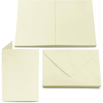 Netuno 25 Blank Cards with Envelopes B6 Cream Box + 25 Cream Rainbow Envelopes Folding Cards and Colourful Decorative Cards