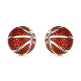 925 Sterling Silver Ball Earrings Glitter Volleyball/Soccer/Football/Basketball/Baseball Earrings Sports Jewelry for Women Gifts Player Lover Hypoallergenic (Basketball Stud) -  Salloog