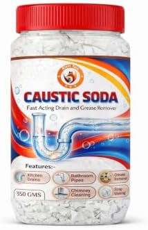 RICH FOX® Caustic Soda for Soap Making, Drain Cleaning, Chimney Cleaning– Fast-Acting Formula to Clear Blockages Instantly – Best Chimney & Drain Cleaner Flakes and Soap Making Flakes-350 Grams
