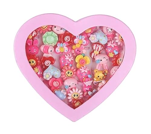 Fashion Alley Kids Girls Cartoon Pretend Play Toy Fancy 36 Finger Ring for Birthday Gifts Comes in Pink Heart Shape Box Suitable for Age 2-10 yrs(Multi Color) 1 41f+aVG6wtL. SL500