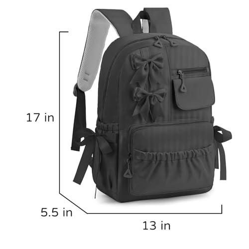 Image of Girls High Middle School Backpack with Bows for Kids Kawaii Coquette Bookbag 5-12