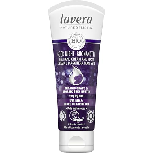 lavera Good Night 2in1 Hand Cream and Mask - natural cosmetics - vegan - certified - organic grape & organic shea butter - 75ml, white