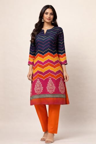 Image of Women's Cotton Blend Unstitched Kurti Set for Women | A-Line Style Dress Material | 2-Piece Traditional Ethnic Wear Suit Fabric
