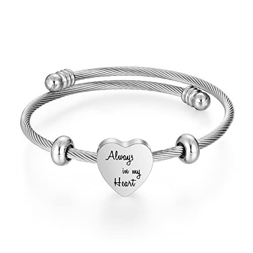 Urn Bracelet for Ashes Heart Ash Bracelet Cremation Jewelry for Ashes Stainless Steel Urn Bangles for Ashes Memorial Keepsake Cremation Bracelets for Ashes for Women Men - Always in my Heart