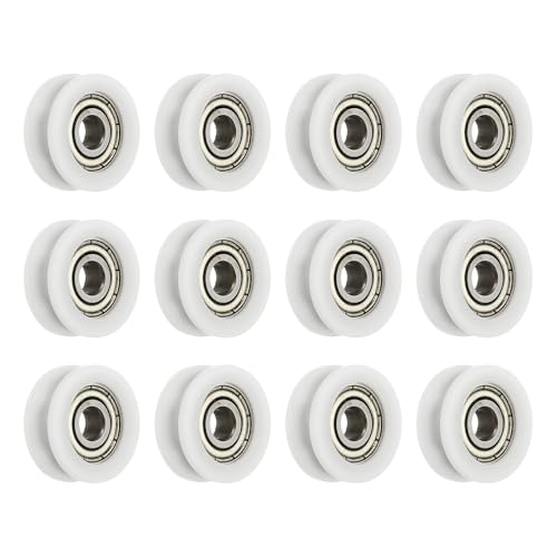 Image of sourcing map 12 Pcs U Type Groove Nylon Plastic Guide Bearing 4x15x6mm, U Type Pulley Roller Wheel Bearing Roller Wheels, (White)