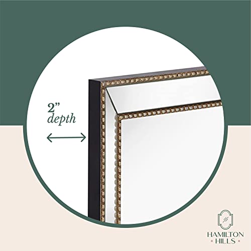 Hamilton Hills 24" X 36" Vanity Silver Framed Glass Rectangular Wall Mirror | Large Angled Beveled Mirror Frame And Beaded Accents | Premium Silver Backed Glass Panel | Hangs Horizontal Or Vertical #TOP3