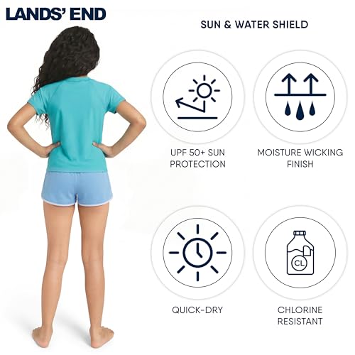 Image of Lands' End Girls' Swim UPF 50+ Short Sleeve Sun Tee Rash Guard Shirt