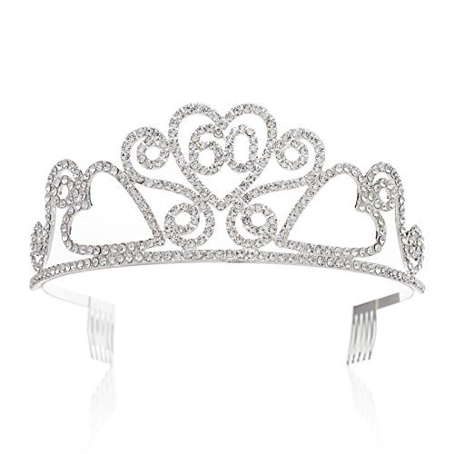 SWEETV Rhinestone Tiara Birthday Crown Princess Party Hat Hair Accessories 15/16/18/21/30/40/50/60/70th Birthday Gift, 60th