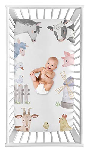 Image of Sweet Jojo Designs Farm Animals Boy or Girl Fitted Crib Sheet Baby or Toddler Bed Nursery Photo Op - Watercolor Farmhouse Horse Cow Sheep Pig